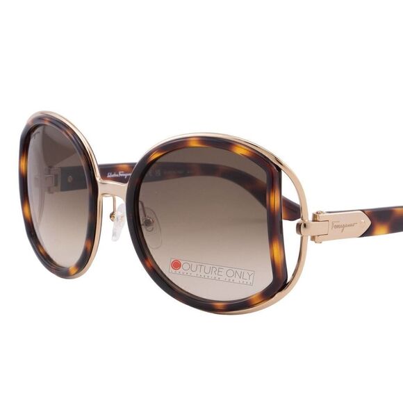 New Salvatore FerragamoâWomen Havana BrownâSunglasses Round Oversized SF719S - Picture 2 of 9
